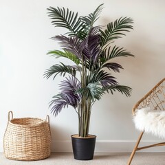 Obraz premium Artificial Palm Tree in Black Pot Home Interior Decor