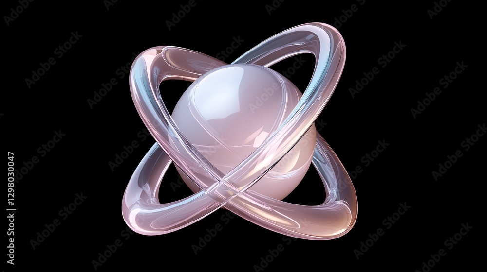 Poster 3d rendering of an atom. the atom is made up of two rings, one in the center and one on either side.