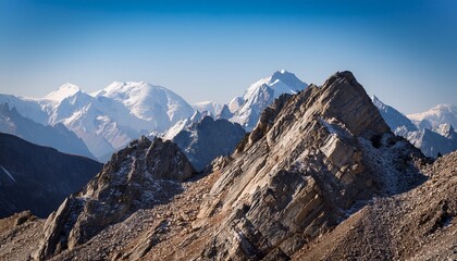 Obraz premium Macro mountain range close-up: sharp, rugged peaks, detailed rocky texture. Captures the raw power and epic scale of nature. Ideal for adventure and landscape backgrounds