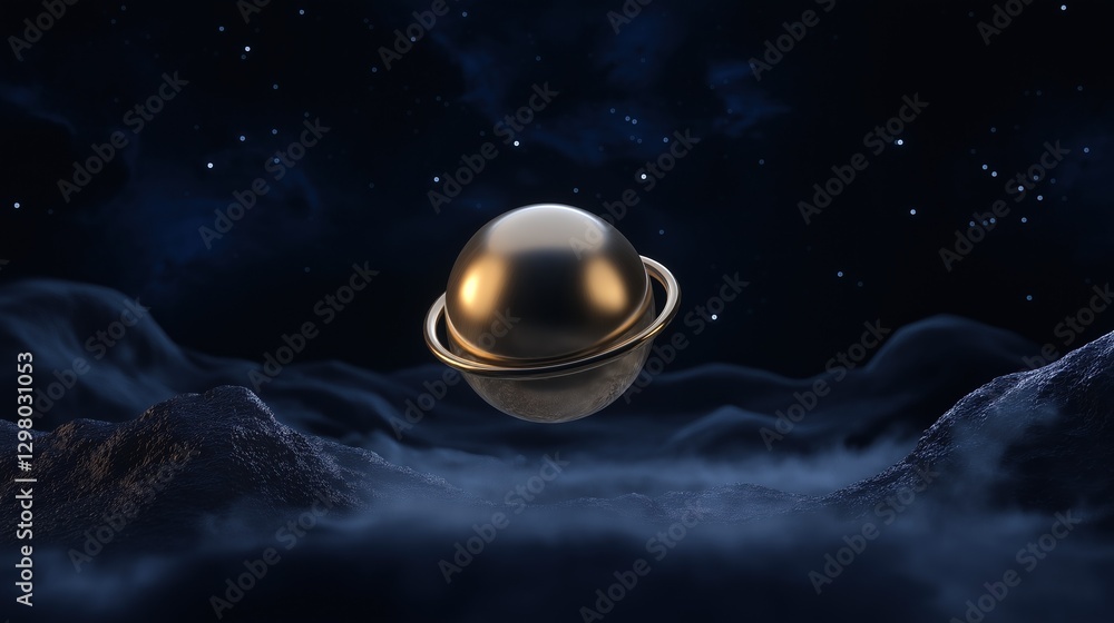 Poster digital illustration of a planet in outer space. the planet is in the center of the image, with a go