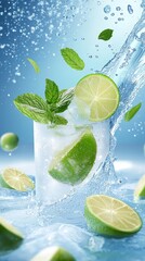 Refreshing Lime and Mint Cocktail Splashing in a Glass