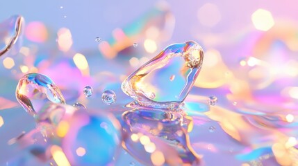 Iridescent Water Droplets Reflecting Light