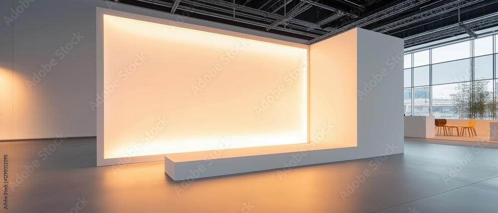 Poster empty room with a large white wall in the center. the wall is rectangular in shape and has a large w