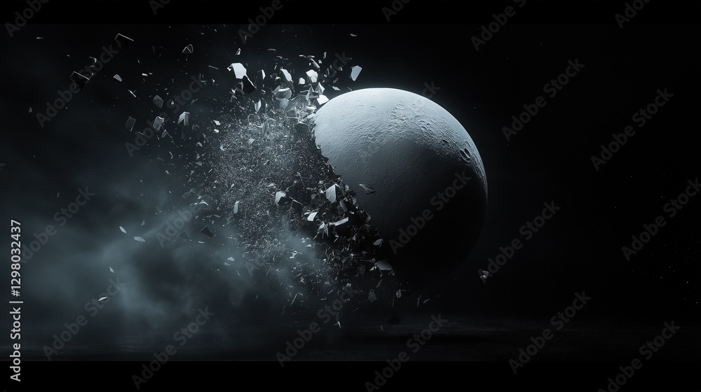 Poster black and white photograph of a large, spherical object that appears to be a planet or a moon. the o