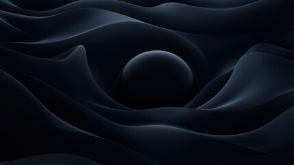Fototapeta premium Abstract digital art piece with a dark blue background. it features a black sphere in the center, surrounded by wavy lines that create a sense of depth and movement.