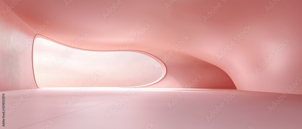 Poster 3d rendering of an empty room with a pink color scheme. the walls and floor are made of a soft, past