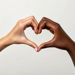 Two diverse hands forming a heart shape symbolizing love, unity, and diversity. Perfect for social campaigns, inclusion, and human connection themes.