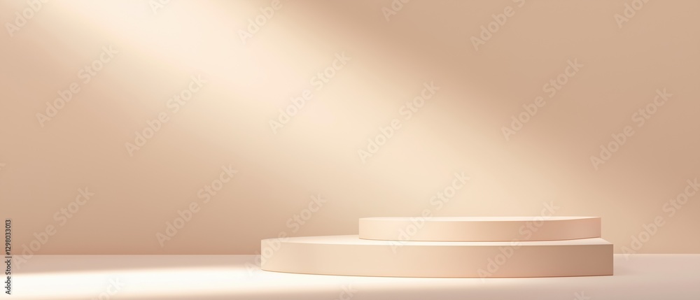Aufkleber 3d rendering of a round podium or pedestal in a light pink color. the podium is placed on a white su