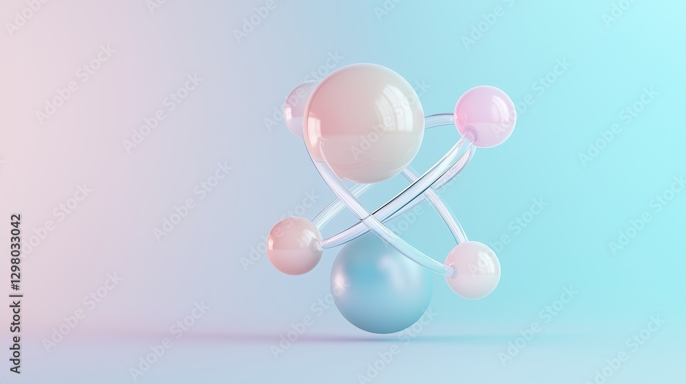 Poster 3d rendering of a molecular model of an atom. the model is made up of three spheres, one pink and on