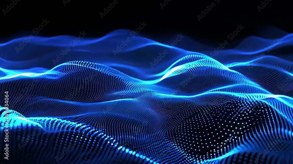 Aufkleber captivating blue abstract waves with sparkling effects in digital design, digital blue abstract luxu
