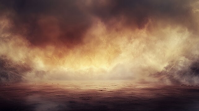Dark Dramatic Landscape with Orange and Brown Smoke