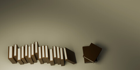 Monochrome books shelve. 3d render.