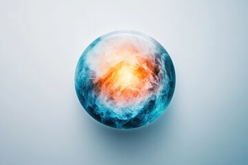 Unique and colorful spherical design depicting an abstract cosmic explosion in vibrant colors against a light background