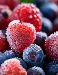 Macro fresh berries with sugar: light dusting, sparkling details.  Delicious & vibrant. Ideal for food themes, summer treats, and fresh backgrounds