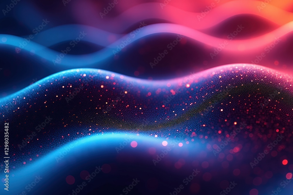 Poster a stunning abstract digital artwork depicting colorful waves with sparkling particles, evoking a sen