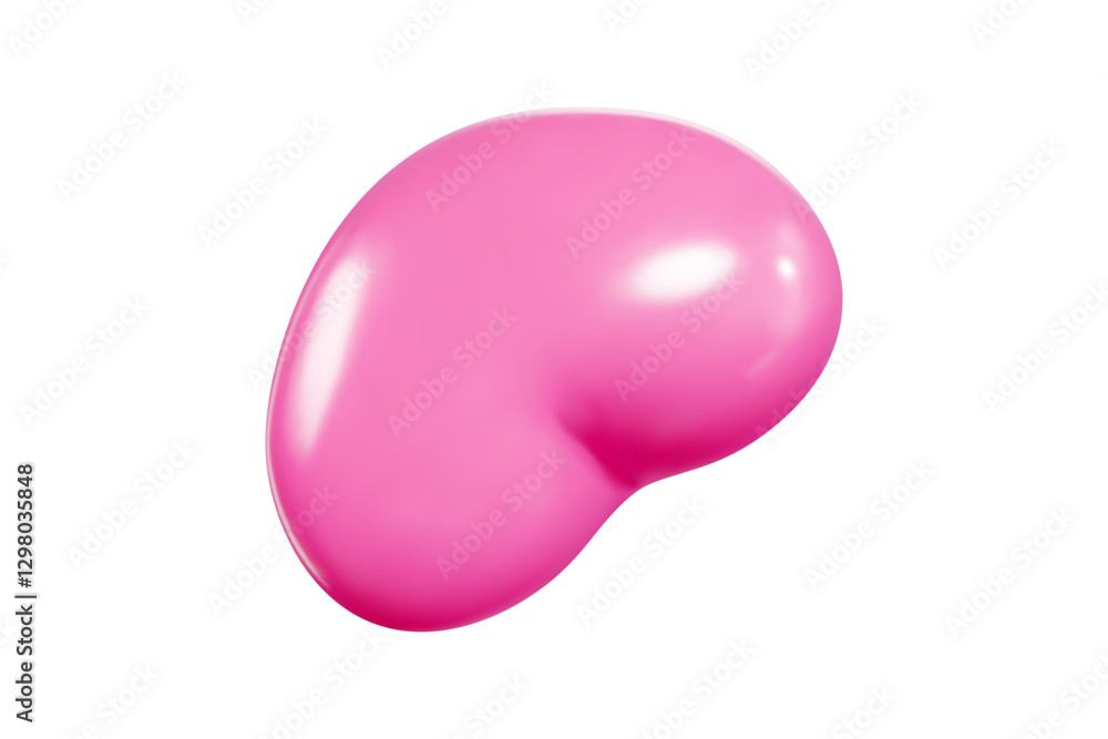Poster flying pink heart balloon of 3d vector design with realistic glowing reflections and smooth surface.