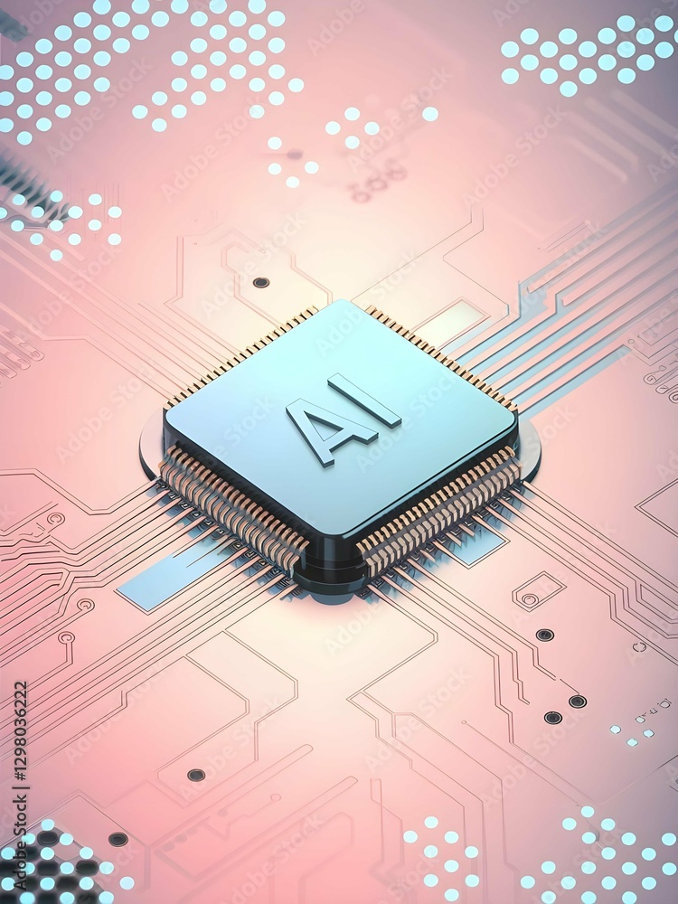 Aufkleber a close-up of an ai chip on a circuit board, showcasing artificial intelligence technology with a fu
