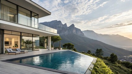 Futuristic Mountaintop Home Infinity Pool Architectural Visualization - Sleek Modern Design
