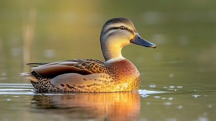 Obraz premium Charming Whistling Duck floating on a calm pond its warm brown feathers glowing in the soft morning light a gentle ripple trailing behind it