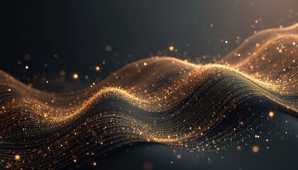 Luxury golden linear wavy dotted lines background. Shiny design with vibrant gold, bronze colors. Refraction effect image. Deluxe art deco raster texture for festive banners or booklets.