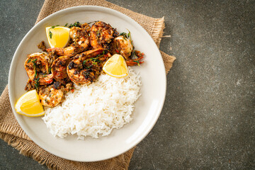 jerk shrimps or grilled shrimps in Jamaica style with rice