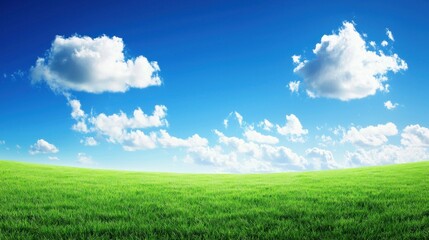 Fototapeta premium Serene Green Meadow Under a Blue Sky