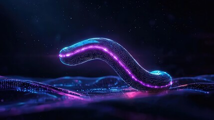 Neon worm crawling on futuristic waves with stars against a cosmic backdrop
