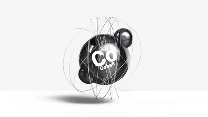 Cobalt Co transition metal 3d atom animation element 27 from periodic table on clean white background