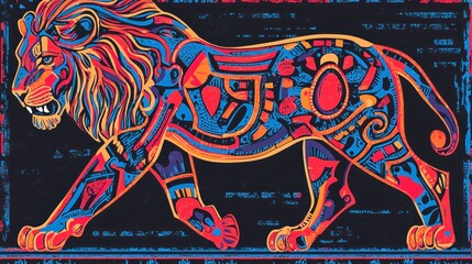 Vibrant Lion: A Masterpiece of Tribal Art