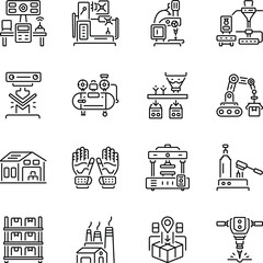 Set of Manufacturing Machinery Linear Icons

