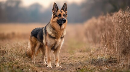 Majestic German Shepherd Standing Gracefully in Natural Landscape