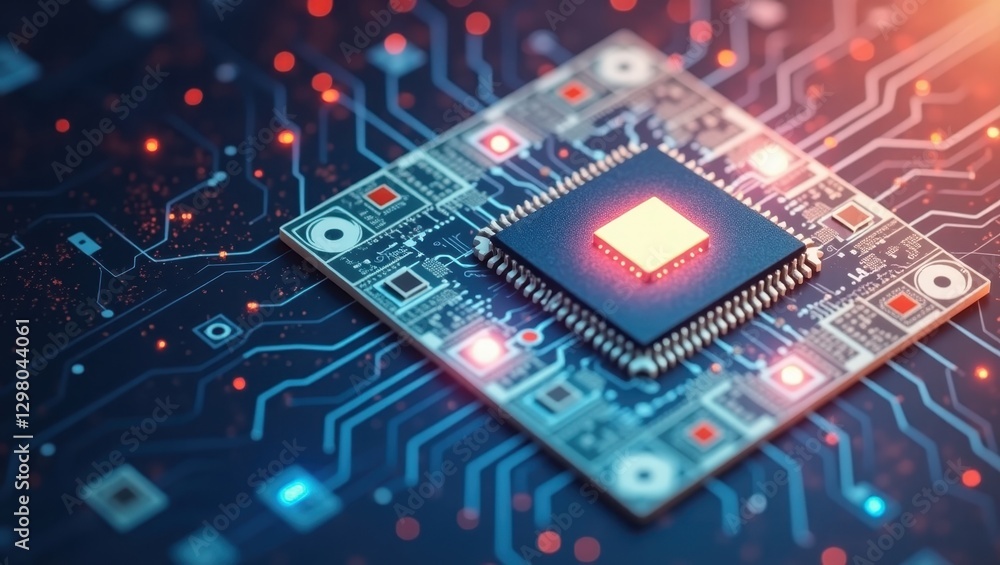 Aufkleber verilator. electronic circuit board with chip on it