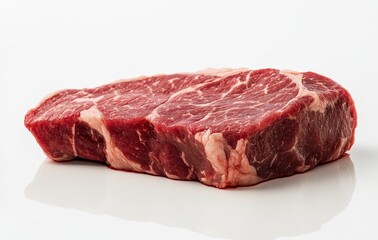 Raw Marbled Beef Steak on White Background