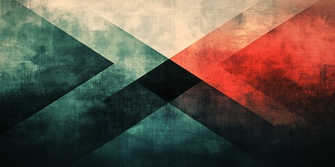 Geometric shapes are overlaid in textured colors creating an abstract design