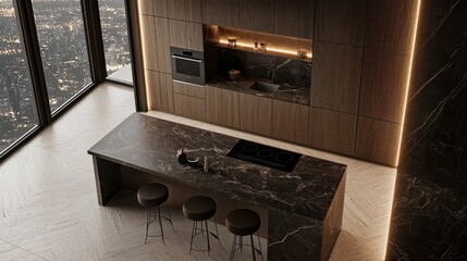 Modern Luxury Kitchen with City View