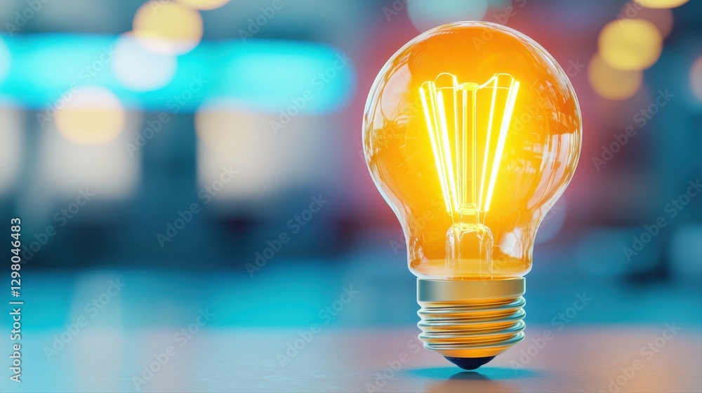 Poster a classic light bulb resting on a wooden table casting a warm glow creating a cozy atmosphere in a r