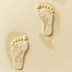 Footprints in fine sand at the beach show signs of a recent stroll along the shoreline on a sunny day. Generative AI
