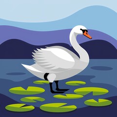 Fototapeta premium Elegant Whooper Swan Logo on Lily Pad in Serene Lake