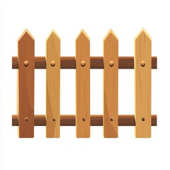 Simple Light and Dark Brown Wooden Picket Fence on White Background