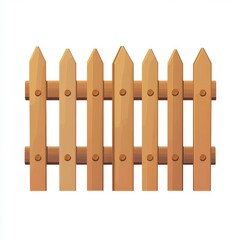 Simple Light Brown Wooden Picket Fence Illustration on White Background