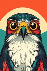 Fototapeta premium Stylized bird with bold eyes on vibrant background