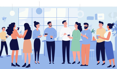 Fototapeta premium Vector Illustration of Company Social Event with Employees and Customers Mingling