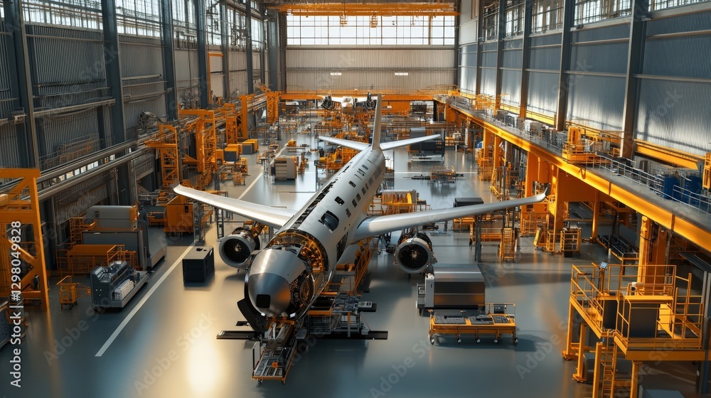 Poster next-gen aerospace assembly line with ai-powered robotic precision engineering, future space technol