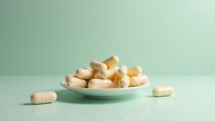 Choline. Macadamia nuts pile on pastel plate with green background clo