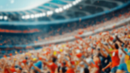 Blurred background of a vibrant soccer stadium filled with enthusiastic fans cheering passionately for their team. AI Generated Images