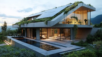 Solar-powered eco-friendly house with AI-managed energy distribution, a sustainable living environment for families