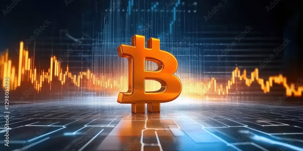 Aufkleber technical analysis chart featuring a bitcoin logo against a digital backdrop