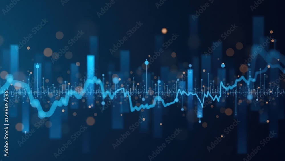 Poster data visualization. sound waves are moving in dark blue background