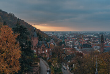 sunset in the city Heidelberg, Germany 