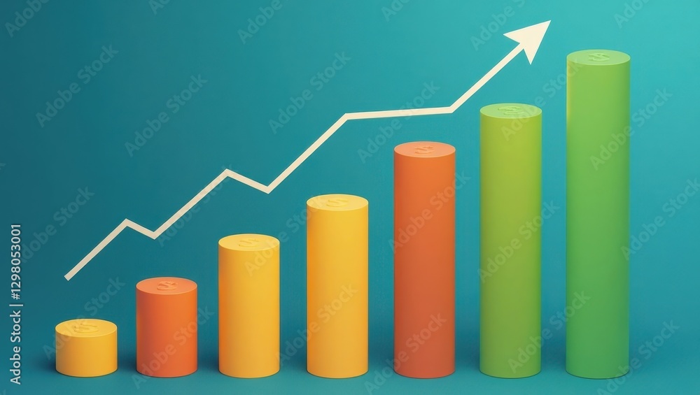 Poster dollar cost averaging. chart is going up and down with arrow pointing upward